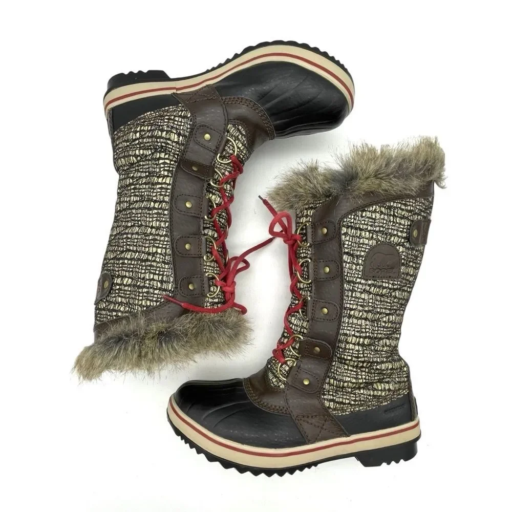 Sorel Tofino II Waterproof Winter Boots Faux Fur Cordovan Saddle Women’s Size 8